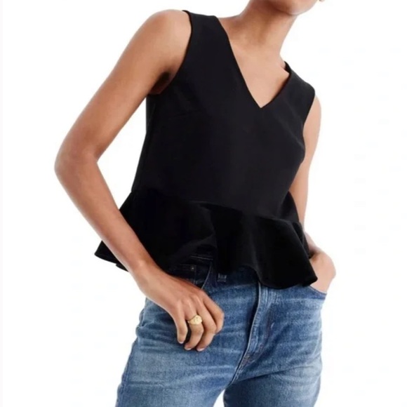 J. Crew Tops - J. Crew Black Velvet Peplum Sleeveless Top Size S